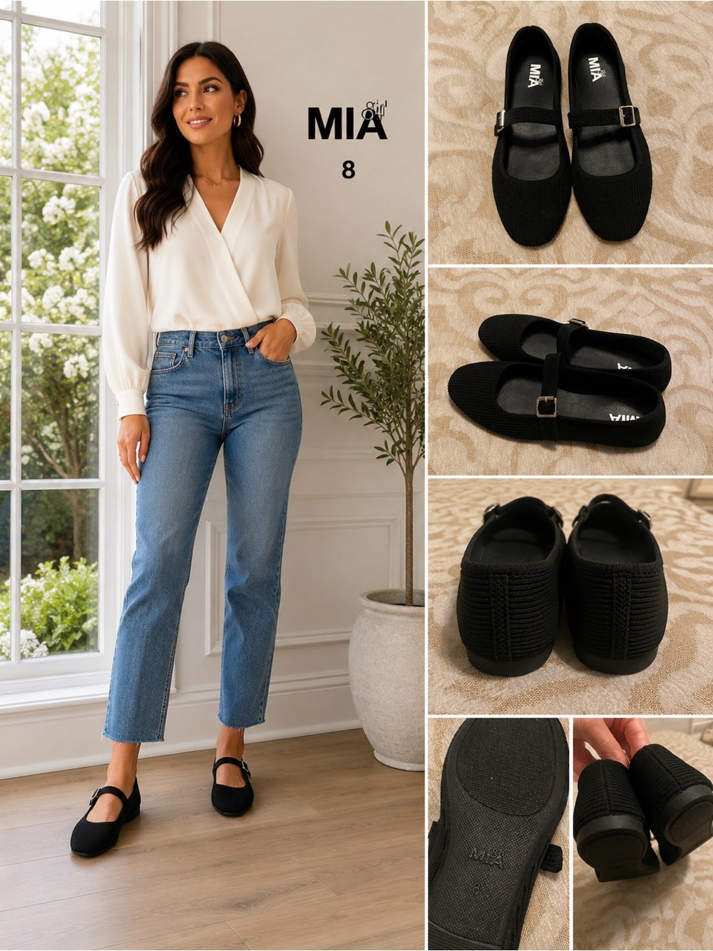 MIA Girl Black Knit Mary Jane Flats Buckle Strap Comfort Shoes Size 8
